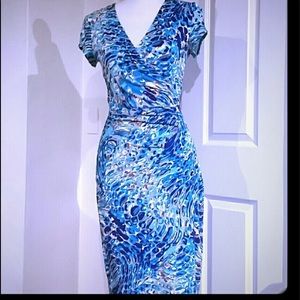 Wrap dress in pretty blue hues